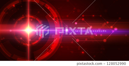 Futuristic technology hi tech red gear element on dark red background wiht blue light. 128052990