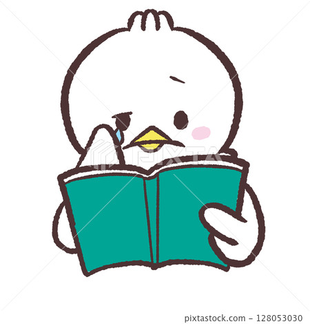 Illustration of a white bird crying while reading 128053030