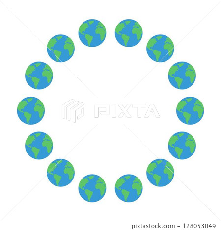 Frame of the circle planet Earth. Cute design. Vector flat illustration isolated on a white background 128053049