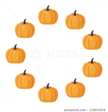 Pumpkin circle frame. Cozy autumn pumpkins. Vector flat illustration isolated on a white background 128053058