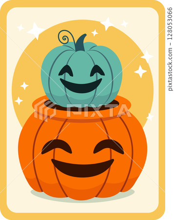 TTwo pumpkins. Halloween card. Vector flat illustration TTwo pumpkins. Halloween card. Vector flat illustration 128053066