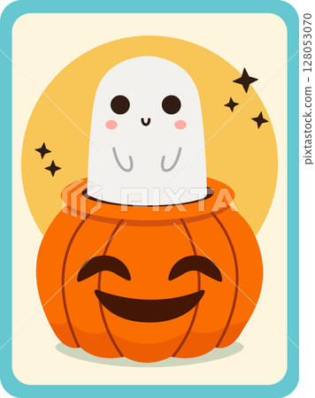 Ghost and pumpkin. Halloween card. Vector illustration 128053070