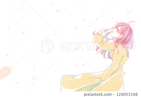 快樂的笑女人櫻吹風景 128053198