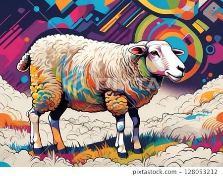 Colorful sheep pop illustration 128053212