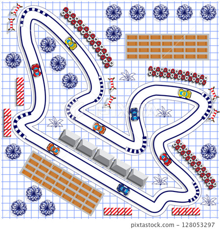 Race track on a sheet in a cage. View from above. Vector illustration. 128053297