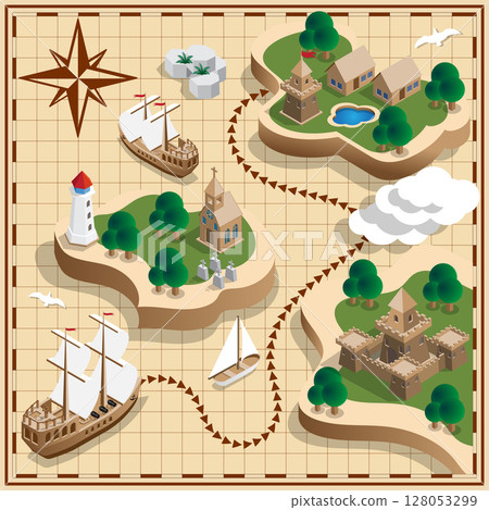 Pirate Map. Isometric. Vector illustration. 128053299