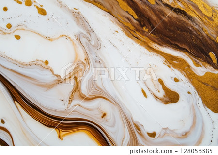 Abstract white marble background with golden mocha veins 128053385