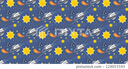 Solar system background with planets, meteorites, stars and star dust 128053593