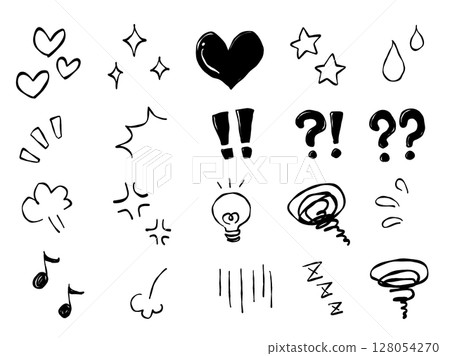 Hand-drawn cute emotion icon set (monochrome line drawing) Hand-drawn cute emotion icon set (monochrome line drawing) 128054270