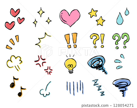 Hand-drawn cute emotion icon set (color) Hand-drawn cute emotion icon set (color) 128054271