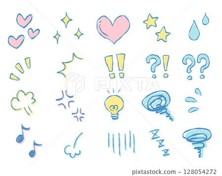 Hand-drawn cute emotion icon set (pastel colors) 128054272