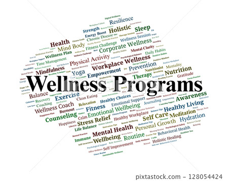 Wellness Programs Word Cloud. Essential Concepts For Personal And Workplace Health Wellness Programs Word Cloud. Essential Concepts For Personal And Workplace Health 128054424