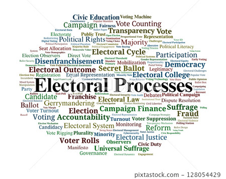 Electoral Processes Word Cloud. Key Terms in Voting, Representation, Democracy Electoral Processes Word Cloud. Key Terms in Voting, Representation, Democracy 128054429