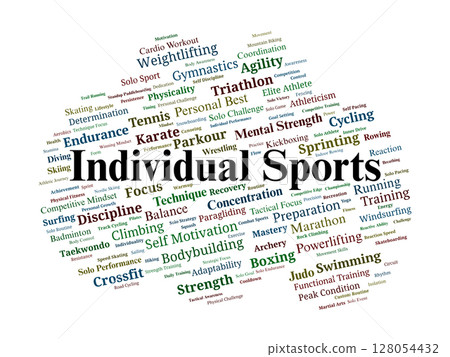 Individual Sports Word Cloud. Powerful Keywords for Performance and Athletic Mastery 128054432