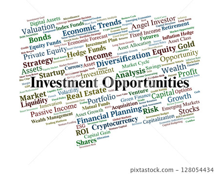 Investment Opportunities Word Cloud. Strategic Terms For Profitable Investment Planning 128054434