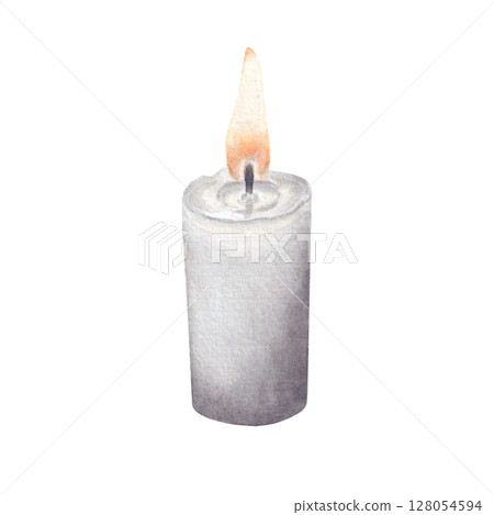 Watercolor hand drawn illustration of candle, isolated on white background. Watercolor hand drawn illustration of candle, isolated on white background. 128054594