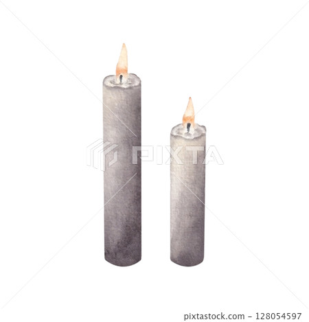 Watercolor hand drawn illustration of candles, isolated on white background. Watercolor hand drawn illustration of candles, isolated on white background. 128054597