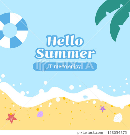 Summer beach top-view landscape illustration square banner 128054873