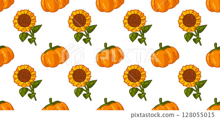 Seamless Pumpkin Sunflower Pattern 128055015