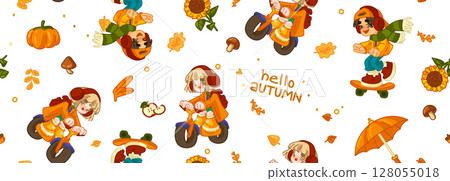 Seamless Autumn Kids Activity Pattern 128055018