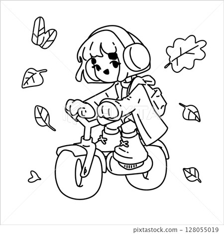 Autumn Girl Riding Bicycle 128055019