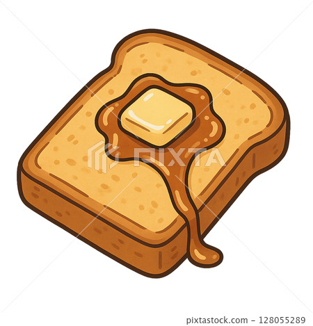 Illustration of French toast with butter and maple syrup 128055289