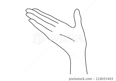 Simple line drawing vector illustration of a hand in a guiding gesture seen from the side 128055403