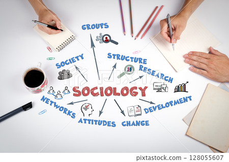 Sociology Concept. The meeting at the white office table 128055607