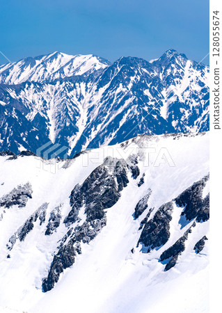 View of Mt. Harinoki and Mt. Renge from the summit of Mt. Betsuyama's southern peak. Climbing Mt. Tateyama and Mt. Betsuyama in the Northern Alps during the remaining snow season View of Mt. Harinoki and Mt. Renge from the summit of Mt. Betsuyama's southern peak. Climbing Mt. Tateyama and Mt. Betsuyama in the Northern Alps during the remaining snow season 128055674