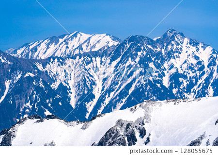 View of Mt. Harinoki and Mt. Renge from the summit of Mt. Betsuyama's southern peak. Climbing Mt. Tateyama and Mt. Betsuyama in the Northern Alps during the remaining snow season View of Mt. Harinoki and Mt. Renge from the summit of Mt. Betsuyama's southern peak. Climbing Mt. Tateyama and Mt. Betsuyama in the Northern Alps during the remaining snow season 128055675