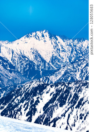 Mount Goryu seen from the summit of Mount Betsuyama's northern peak. Climbing Mount Tateyama and Mount Betsuyama in the Northern Alps during the remaining snow season Mount Goryu seen from the summit of Mount Betsuyama's northern peak. Climbing Mount Tateyama and Mount Betsuyama in the Northern Alps during the remaining snow season 128055683