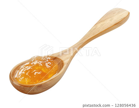 Wooden Spoon with Peach Jam 128056436