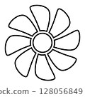 fan silhouette shape, air conditioner and ventilation icon symbol, black and white vector illustration 128056849