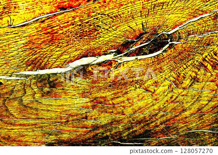 Wooden texture. Old wood. Longitudinal section. Close-up. Changed color scheme. Bright colors. 128057270