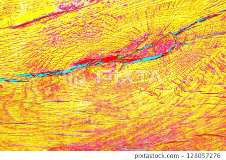 Wooden texture. Old wood. Longitudinal section. Close-up. Changed color scheme. Bright colors. 128057276