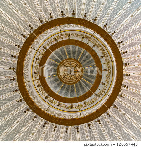 Stunning dome of Jame Asr Hassanil Bolkiah Mosque showcases intricate architecture, in Bandar Seri Begawan, Brunei 128057443