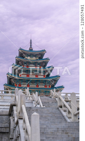 National Folk Museum of Korea Pagoda in Seoul on a Cloudy Day. National Folk Museum of Korea Pagoda in Seoul on a Cloudy Day. 128057491