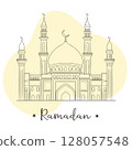 Ramadan mosque hand drawn illustration. Islamic doodle vector design elements. 128057548