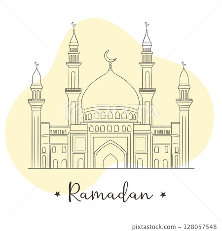 Ramadan mosque hand drawn illustration. Islamic doodle vector design elements. 128057548