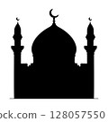 Mosque silhouette icon, Islamic place of worship, Muslim worship, vector illustration. Flat mosque vector. 128057550