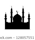 Mosque silhouette icon, Islamic place of worship, Muslim worship, vector illustration. Flat mosque vector. 128057551