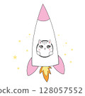 Cute Cat Riding Rocket Cartoon Vector Icon Illustration. Animal Science Icon Concept Isolated Premium Vector. 128057552