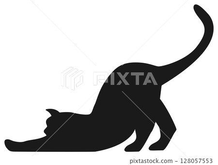 Silhouette of a cat stretching Silhouette of a cat stretching 128057553