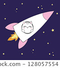 Cute Cat Riding Rocket Cartoon Vector Icon Illustration. Animal Science Icon Concept Isolated Premium Vector. 128057554