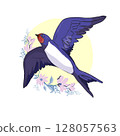 Swallow vector, vector illustration isolated bird, bird flying, bird silhouette, bird vector. 128057563