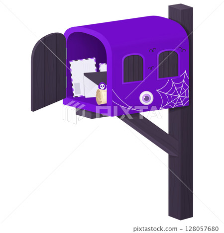 Open Purple Halloween Mailbox with Envelope 128057680