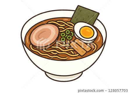 Transparent illustration of soy sauce ramen with ingredients Transparent illustration of soy sauce ramen with ingredients 128057703