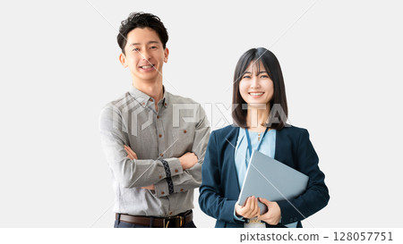 兩位商人和婦女的團隊合作形象 128057751