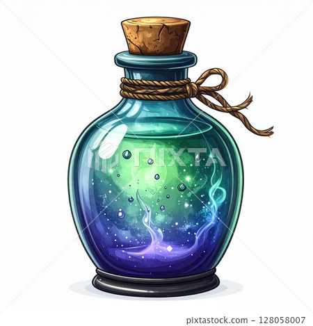 Pixel Art Fantasy Potion Bottle with Glowing Liquid 128058007