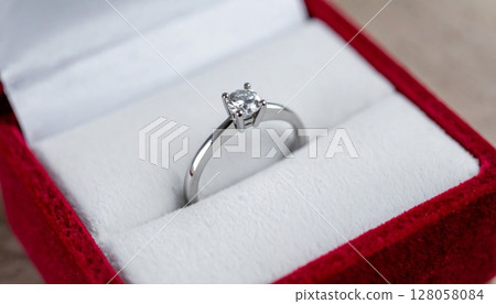 Solitaire Diamond Ring in Red Velvet Box 128058084